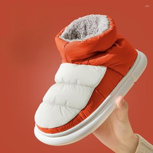 Boots 2023 High Top Women Ankle Slippers For Home Warm Plush Men's House Flats Anti-slip Platform Outside Splash-proof Snow