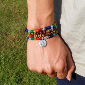 Charme Armbänder Natürliche 7 Chakra Tigerauge Mala 108 Buddha Heilung Yoga Armband Für Frauen Und Mann Schmuck Dropship