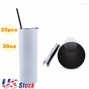 Water Bottles 30oz Sublimation Blanks Skinny Tumbler Stainless Steel Insulated White Bottle Double Wall Vacuum Travel Cup Bulk Wholesale