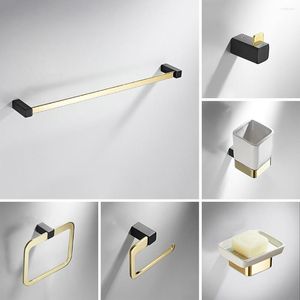 Bath Accessory Set Bathroom Accessories Hardware Black Gold Brass Towel Bar Paper Holder Ring Toothbrush Robe Hook Soap Dish