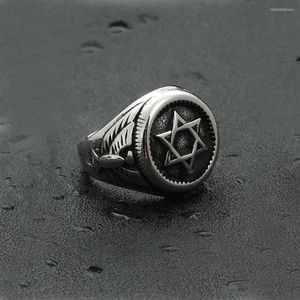 Cluster Rings Unique Six Pointed Star Men Stanless Steel Punk Biker Eagle Signet Ring For Women Amulet Jewelry Gift Drop