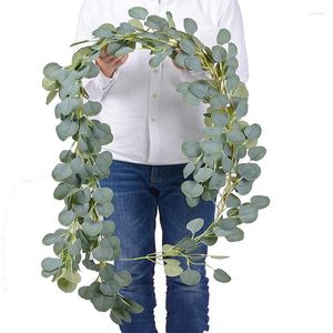 Decorative Flowers 2M Eucalyptus Garland Artificial Wall Decor Silver Dollar Green Leaves Vines Plant For Wedding Arch