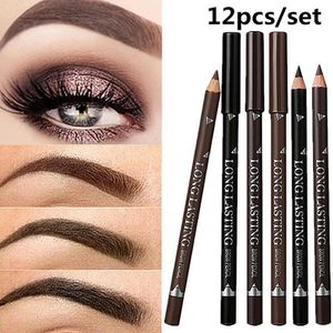 12 Pz/set Matita per Sopracciglia Impermeabile Preciso Brow Definer Nero Biondo Marrone Penna per Sopracciglia Trucco di Lunga Durata 3 Colori Cosmetici