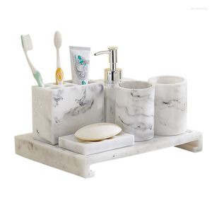 Bath Accessory Set Nordic Bathroom Marble Pattern Resin Washroom Accessories Toothbrush Holder Soap Dispenser Dish Tray For Weddi