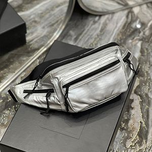 Bolsa de nylon da cintura de nylon de grife masculino Bolsa de bordado de bordado feminino Bolsa de ombro de ombro de ombro único Zipper Motion Burse Unisex Silver Package