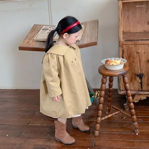 Coat Outerwear Trench Turn-down Collar Button Knee Length Solid Casual Fashion Comfortable Soft Clean Autumn Children Girls