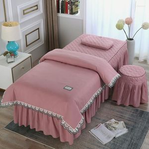 Sängkläder sätter 4st Beauty Salon Massage Spa Bed Cover BedSkirt med hålkuddkuddstolens dulvet