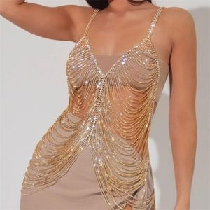 Andra Stonefans Sexiga kroppar Tassel Harness Body Chain Kjol Niglub Party Wear Crystal Bikini Dress Chest Lingerie Chain 221008