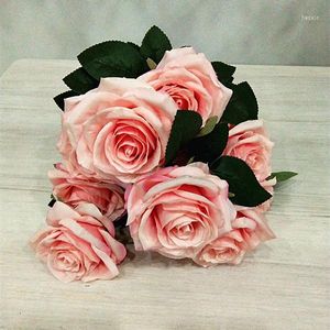 Decorative Flowers Pink Silk Flower Arrangement Artificial Rose Bouquet Wedding Pography Props Home Living Room Desktop Purple Roses