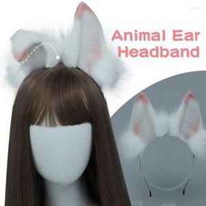 Party Masks Women White Headband Faux Fur Animal Ear Cosplay Anime Plush Cute Hair Hoops Halloween KC Lolita Accessories