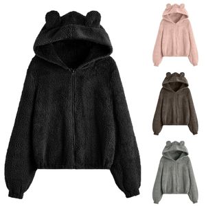 Womens Hoodies Sweatshirts Fluffy Hoodies Women Kawaii Sweatshirt Cute Bear Ear Cap Autumn Winter Warm Pullover Long Sleeve Outwear Fleece Coat Moletom 221010