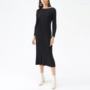 Casual kl￤nningar H￶st och vinter 2022 Slim Basic High midja A-Line Mid Length Dress