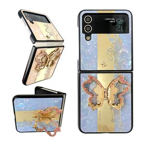 Colorful Butterfly Diamond-encrusted Bracket Mobile Phone Cases designer Bling for Z flip 3 4 fold 3 4 Covers bags