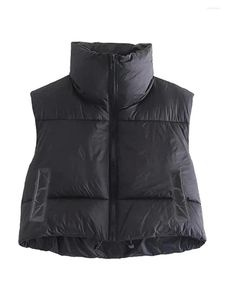 여자 조끼 여성의 농작물 복어 조끼 슬리빙 슬리브 벨스 가벼운 퀼트 다운 재킷 코트 zip up 패딩 겨울 따뜻한 외부웨어