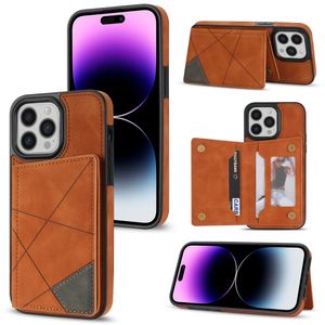 Casos de telefone à prova de choque para iPhone 14 13 12 11 Pro Max XR XS x 8 7 Plus - Polygon Shape PU Couro de couro Flip Flip Kickstand Case com slots de cartão