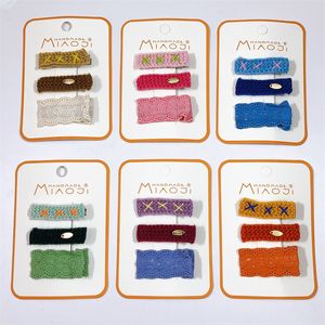2022 3 PCS Autumn New Children's Simple Colorful Wool Hairpins Korean Fashion Sweet Girl Princess Brodery Flower BB Clip Headwear