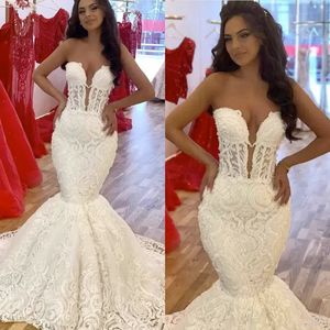 Sexy Meerjungfrau Brautkleider Schatz Perlen Spitze Applizierte Brautkleider Trompete Brautkleid Vestido De Novia