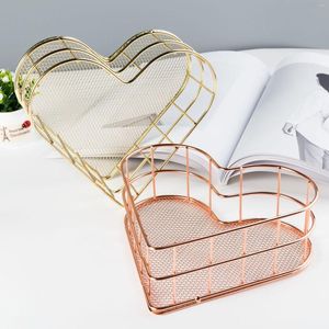 Storage Boxes Desktop Basket Multifunctional Metal Nordic Rose Gold Heart Shape Table Cosmetics Organizer Space Saver Small Furniture