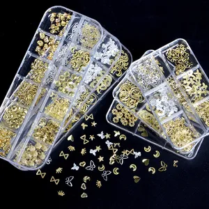 Gemengde stijl DIY 3D Metal Nail Art Decorations Gold Color Rhinestones Nails Sticker Accessories
