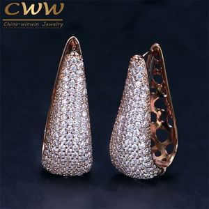 Hoop Huggie Cwwzircons Pełny mikro preporał Cubic Zirconia Stone Wspaniały różowe złoto kolor cZ kryształowe kobiety długie kolczyki prezent CZ032 221010