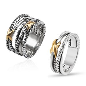 Pierścień Twist dwukolorowy pierścień krzyżowy Fashed Splated 18k czarny tajski srebrny pierścionki biżuterii