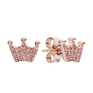 Pink Crown Stud ￶rh￤ngen Rose Gold Cute Party Jewelry for Women Girls With Original Box f￶r Pandora 925 Sterling Silver Girl Friend Gift Earring Set