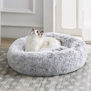 Camas de gato móveis cama de gato calmante cama redonda macia cães de cachorro antianxiety donut cuddler house aquecendo acolhedora lã de pelúcia 221010