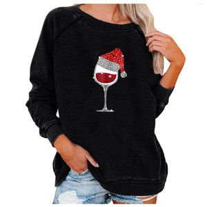 Women's T Shirts Sweatshirt Women Fashion Christmas Wine Glass Printed Long Sleeve Pullover Top Harajuku Xmas Year Shirt Blusas Sudaderas