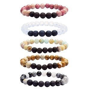 Natural Lava Stone Handmade Beaded Strands Yoga Energy Charm Bracelets For Women Men Lover Elastic Bangle Jewelry