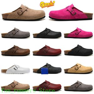 Boston Zuecos Diseñador Sandalias hombres mujeres zapatillas deslizantes Plantilla suave Zuecos de cuero de gamuza Hebilla Correa Zapatos Unisex Woody Exterior Interior Negro 2023