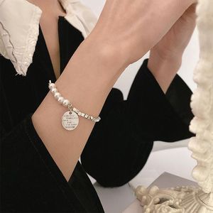 Charm Bracelets Letter Tag Pearl Chain Bracelet Female Korean Version Simple Round For Women Party Jewelry Gifts