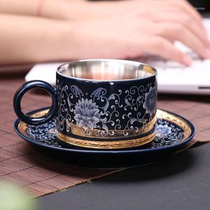 Bardak tabaklar Çin jingdezhen retro gümüş kahve fincanı tabak mizeli renkli kungfu çayı anti-ölçeklendirme seramik su