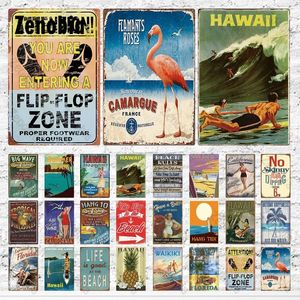 Beach Decor Metal Painting Hawaiian Romance Posters for Bar Pub and Club Room Wall Art Decoration Studio Decor Woo