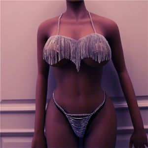 Diğer bayanlar püskül vücut zinciri seti sutyen külot zinciri mücevher kadınları bikini iç çamaşırı bling kristal niglub seksi parti 221008