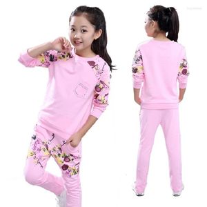 Kl￤dupps￤ttningar Girl Sports Suits 5 6 8 10 12 14 -￥riga flickor Tryck TRACKSUITS Kostym Kids Cotton Spring Autumn Sportswear Outfits