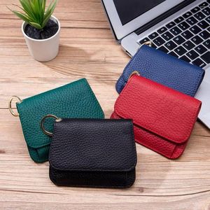 Wallets Women Women Small Cartê de Couro Genuíno Organizador Minimalista de Luxo Design Saco de Dinheiro Com Chave de Chave