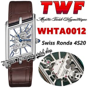 TWF TW0012 Swiss Ronda 4S20 Quartz Mens Watch Montre Asymetrique Unisex Watch Steel Case Skeleton Dial Stick Markers Brown Leather Super Edition Eternity Watches