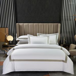 Bedding Sets Cotton Luxury 600 TC White Premium El Set Classic And Frame Patchwork Duvet Cover Bed Sheet Pillowcases
