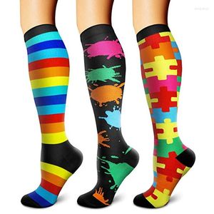 Sportstrumpor unisex Komprimering Sock Solid Nylon Varicose Vein Women Shaping Travel Stretch Pressure Circulation Shank For Men Cykling