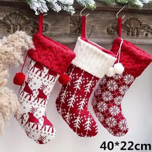 Stickade juldekorationer Stock Socks Sack Gift Candy Påsar för Hem Xmas Tree Hanging Ornament RRE14812