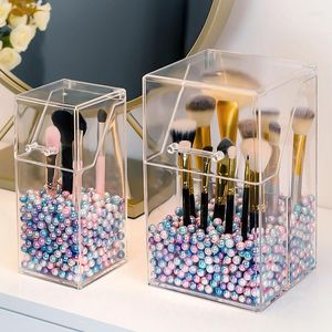 Storage Boxes Acrylic Clear Makeup Brush Holder With Lid Vanity Countertop Organizer Waterproof Dustproof Cosmetic Box