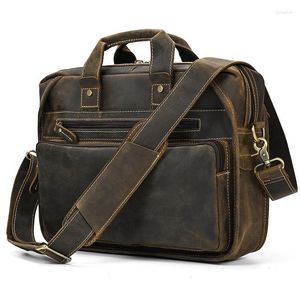 Briefcases Genuine Leather Luxury Designer Handbag Men Laptop Bag 13 14 15 Inch Document Tote Bags Natural Cowhide Business