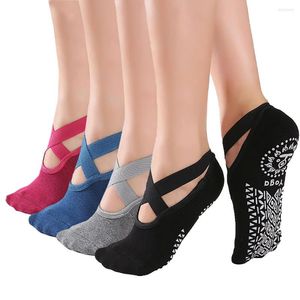 Sportsocken Yoga f￼r Frauen Nicht-Schlupf-Griffe Straps Bandage Cotton Socken Pilates Ballett-Tanz-Training