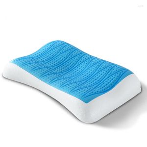 Kudde bomullsminne ortopedisk sömn blå cool komfort gel sängkläder nack skum hydrogel hög