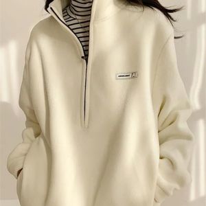 Kvinnors hoodies tröjor qweek koreanska varma fleece hoodies kvinnor avslappnad kpop mode plus velevt sweatshirt topp höst vinter 221010