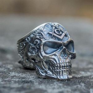 Cluster Rings Knights Templar Masonic Skull Mens Mason rostfritt stål Biker Ring Masonry Punk Jewelry Gift for Men267N