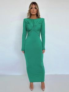 Casual Dresses Mozision Autumn Long Sleeves Shoulder Pads Maxi Dress Women 2022 Elegant BodyCon Sexy Party Club Vestido