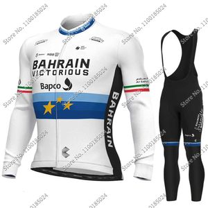 Jersey de ciclismo Conjunta 2022 Bahrain Victorious Europe Team Jersey Cycling Set Spring Clothes Men Men Manga Longa MTB Bike Road Pants Bib Ropa Maillot