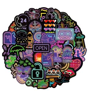 50pcs-Pack Neon Light Stickers Wholesale Vinyl Sticker Waterproof Laptops Car Scrapbooking Water Bottle Guitar Box Skateboard JDM Bagage Decal