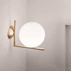 Wall Lamp Modern Creative Metal Silver / Golden Plating Sconce With LED E27 White Frosted Glass Ball Shade For Passage